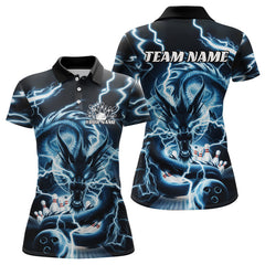 Maxcorners Custom Black And Blue Thunder Lightning Dragon Bowling Team Polo Shirts For Men Bowler Shirt