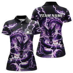 Maxcorners Custom Black And Purple Thunder Lightning Dragon Bowling Team Polo Shirts For Women