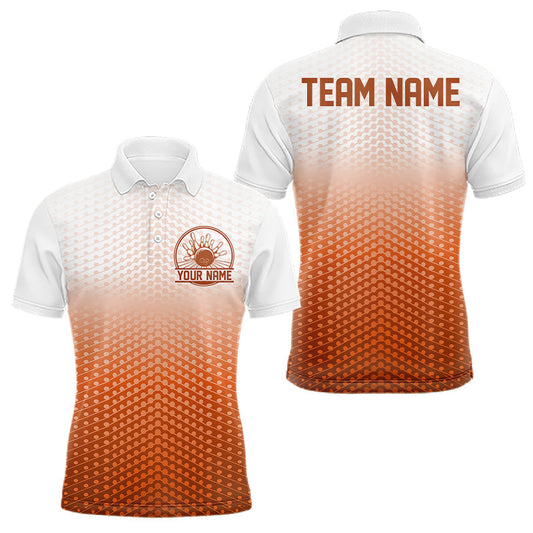 Maxcorners Custom Name Orange Bowling Jerseys For Men, Bowling League Polo Shirt Bowler Outift LM0602
