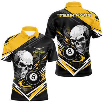 Maxcorners Custom Black And Yellow 8 Ball Skull Billiards Men Polo Shirt, Pool Team Shirt