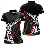 Maxcorners Custom Black And Red Flame Strike Bowling Polo Shirts For Men And Women Strike Bowling Jerseys