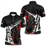 Maxcorners Custom Black And Red Flame Strike Bowling Polo Shirts For Men And Women Strike Bowling Jerseys