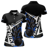 Maxcorners Custom Black And Blue Flame Strike Bowling Polo Shirts For Men And Women Strike Bowling Jerseys