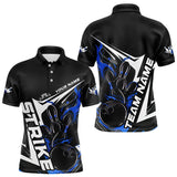 Maxcorners Custom Black And Blue Flame Strike Bowling Polo Shirts For Men And Women Strike Bowling Jerseys