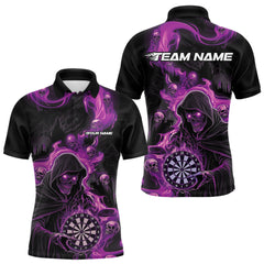 Maxcorners Custom Purple Pink Fire Flame Grim Reaper Dart Men Polo Shirts, Dart Team Halloween Outfits LM1112