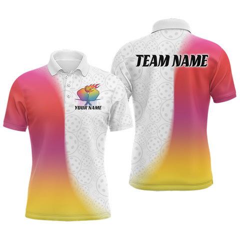 Maxcorners Custom Colorful Pickleball Pattern Pickleball Polo Shirts For Men, Pickleball League Shirt LM1307