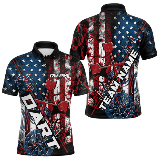 Maxcorners Custom Vintage Patriotic Dart Team Men Polo Shirts, US Flag Dart Jerseys LM0409