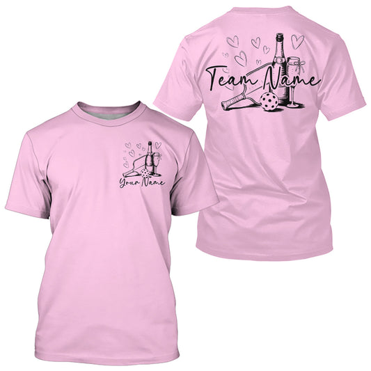 Maxcorners Custom Light Pink Pickleball T-Shirts For Men, Pickleball And Wine Lovers Uniform LM0803