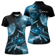 Maxcorners Custom Ethereal Blue Butterflies Bowling Team Women Polo Shirts, Ladies Bowling Outfit LM1112