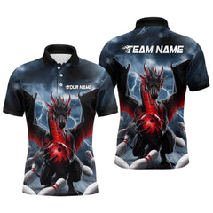 Maxcorners Custom Red Dragon Bowling Men Polo Shirts, Dragon Bowling Team Tournament Outfit