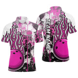 Maxcorners Pink Camo Flame Bowling Polo Shirts Custom Bowling Team Jerseys Bowling League Shirts