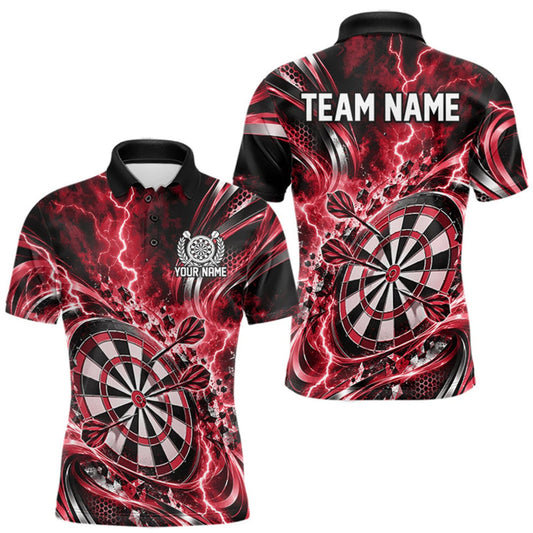Maxcorners Custom Red Thunder Lightning Dart Team Jersey For Men, Dart Tournament Polo Shirt LM1910