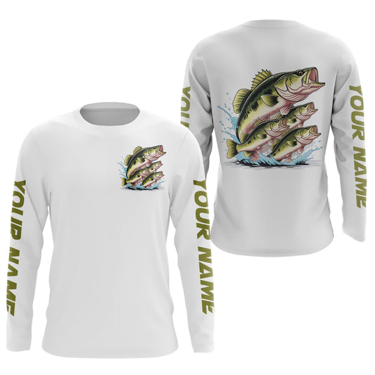 Maxcorners Largemouth Bass Fishes Custom Bass Long Sleeve Fishing Shirts, Bass Tournament Fishing Shirt LM0201