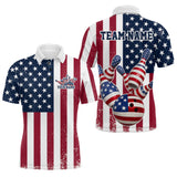 Maxcorners Custom US Flag Bowling Polo Shirts For Men, Patriotic Bowling League Shirt Bowling Jersey TU1908