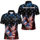 Maxcorners Custom Blue And Red Flame American Flag Patriotic Bowling Men Polo Shirts, Team Uniform TU1908