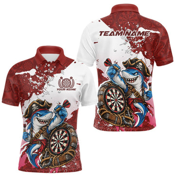Maxcorners Custom Red Splatter Funny Shark Pirate Dart Team Men Polo Shirt, Dart Jersey LM1910