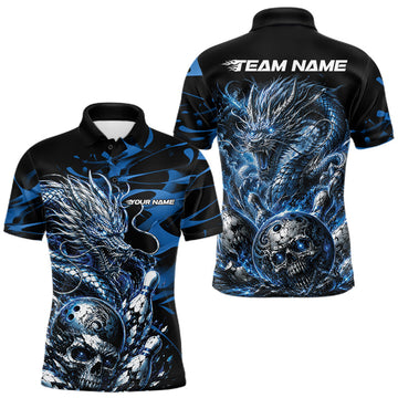 Maxcorners Blue Custom Mytical Energy Dragon Bowling Team Shirts For Men, Women And Kid, Flame Bowling Tournament Jerseys