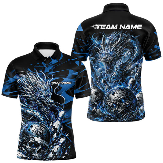 Maxcorners Blue Custom Mytical Energy Dragon Bowling Team Shirts For Men, Women And Kid, Flame Bowling Tournament Jerseys