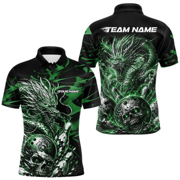 Maxcorners Green Custom Mytical Energy Dragon Bowling Team Shirts For Men, Women And Kid, Flame Bowling Tournament Jerseys