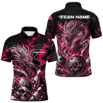 Maxcorners Pink Custom Mytical Energy Dragon Bowling Team Shirts For Men, Women And Kid, Flame Bowling Tournament Jerseys