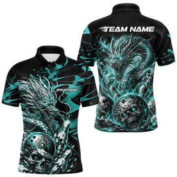 Maxcorners Cyan Custom Mytical Energy Dragon Bowling Team Shirts For Men, Women And Kid, Flame Bowling Tournament Jerseys
