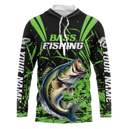 Maxcorners Customized Bass Fishing Long Sleeve Tournament Shirts, Bass Fishing Gifts For Fisherman | Green LM0201