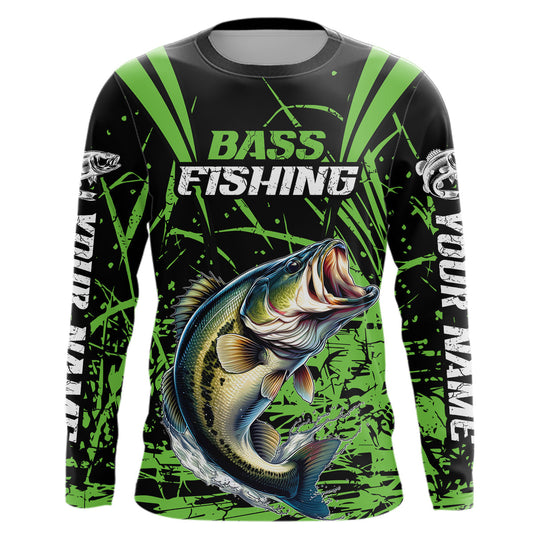 Maxcorners Customized Bass Fishing Long Sleeve Tournament Shirts, Bass Fishing Gifts For Fisherman | Green LM0201