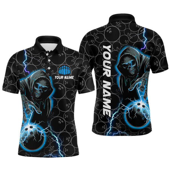 Max Corner Bowling and Pins Strike Bowling Skull Reaper Lightning Bowling Ball Pattern Multicolored Bowling jerseys Custom Name And Team 3D Polo Shirt