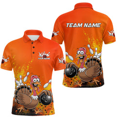 Maxcorners Custom Funny Turkey Bowling Thanksgiving Bowing Outfit Team Polo Shirts For Men LM2608