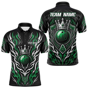 Maxcorners Custom Black And Green Irish Tribal Pattern Bowling Ball With Crown Men Polo Shirt LM0208