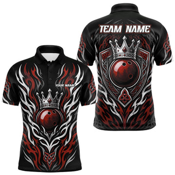 Maxcorners Custom Black And Red Irish Tribal Pattern Bowling Ball With Crown Men Polo Shirt LM0208