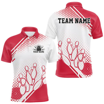 Maxcorners Custom White And Red Geometric Classic Retro Bowling Team Men Polo Shirt LM0409