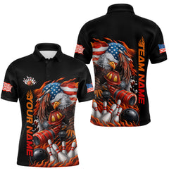 Maxcorners Custom Patriotic Flame Eagle Men Bowling Team Shirt, Firefighter Bowling Shirt LM0412