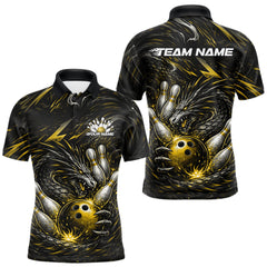 Maxcorners Custom Black And Gold Dragon Bowling Jerseys, Dragon Bowling Team Men Polo Shirt TU3012