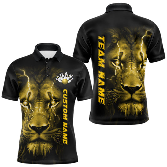 Maxcorners Custom Yellow Thunder Lightning Lion Bowling Shirt For Men, Lion Bowling Team Jerseys LM0602