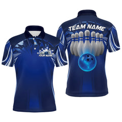 Maxcorners Custom Blue Bowling Tournament Bowling Polo Shirts For Men With Team Name MT1006
