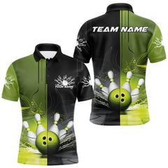 Maxcorners Half Black Half Green Custom Bowling Team Polo Shirts For Men, Bowling Tournament Shirt MT1007