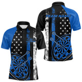Maxcorners Custom Blue Thin Line US Flag Patriotic Dartboard Dart Men Polo Team Shirts, Dart Jerseys TU1208
