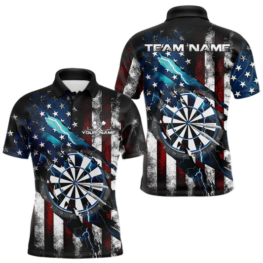 Maxcorners Custom Blue Thunder Lightning Patriotic Dart Men Polo Shirts, Vintage Dart Jerseys LM0409