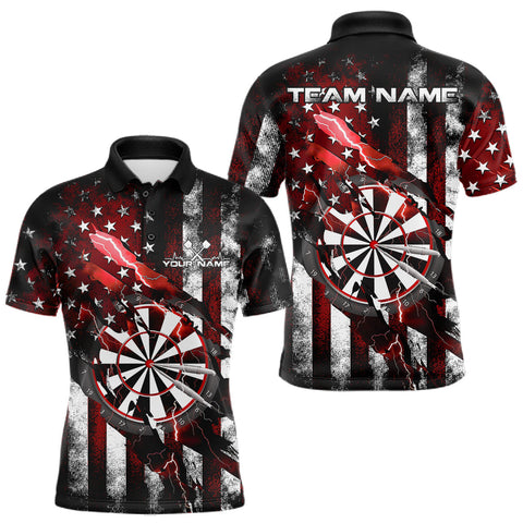 Maxcorners Custom Red Thunder Lightning Patriotic Dart Men Polo Shirts, Vintage Dart Jerseys TU1208