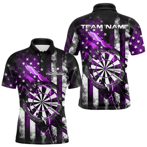Maxcorners Custom Purple Thunder Lightning Patriotic Dart Men Polo Shirts, Vintage Dart Jerseys TU1208