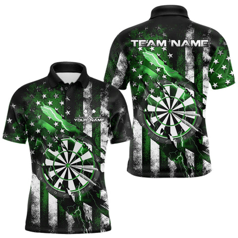 Maxcorners Custom Green Thunder Lightning Patriotic Dart Men Polo Shirts, Vintage Dart Jerseys TU1208