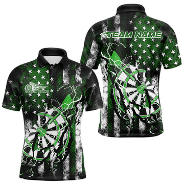Maxcorners Custom Green Thunder Lightning Patriotic Dart Team Polo Shirts For Men, Dart Jerseys LM1903