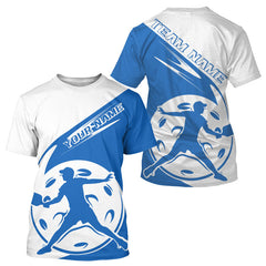 Maxcorners Custom White And Blue Pickleball Jersey, Pickleballer Pickleball Player Polo Shirt For Men LM2206