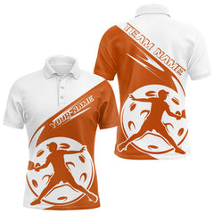 Maxcorners Custom White And Orange Pickleball Jersey, Pickleballer Pickleball Player Polo Men Shirt LM2206