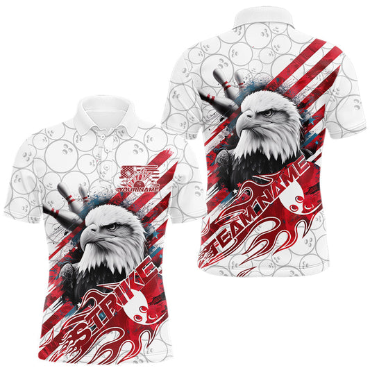 Maxcorners Custom Patriotic Eagle Bowling Shirts For Men, US Flag Bowling League Team Shirt LM1203