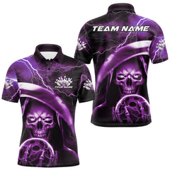 Maxcorners Custom Purple Thunder Lightning Grim Reaper Skull Halloween Bowling Polo Shirts For Men LM1809