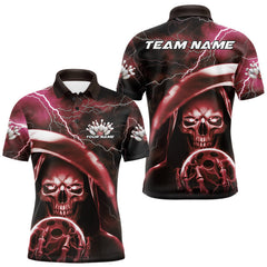 Maxcorners Custom Red Thunder Lightning Grim Reaper Skull Halloween Bowling Polo Shirts For Men LM1809