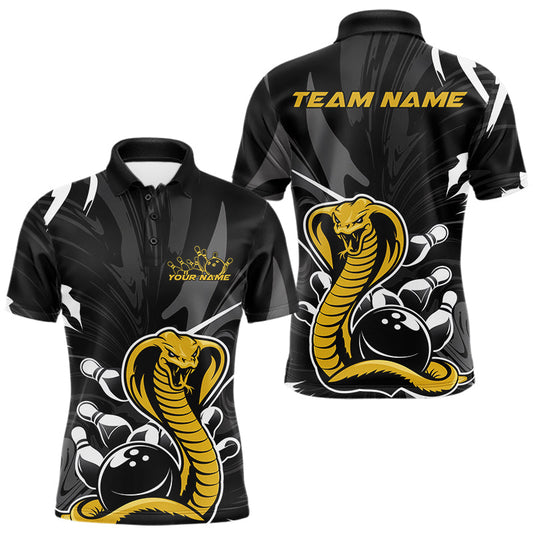 Maxcorners Custom Yellow Cobra Snake Bowling Team Jerseys, Bowling Polo Shirts For Men LM1203