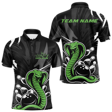 Maxcorners Custom Green Cobra Snake Bowling Team Jerseys, Bowling Polo Shirts For Men LM1203